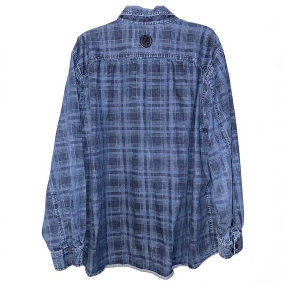 Harley Davidson Denim Long Sleeve Button Plaid Shirt Sz 2XL Embroidered - Picture 2 of 7